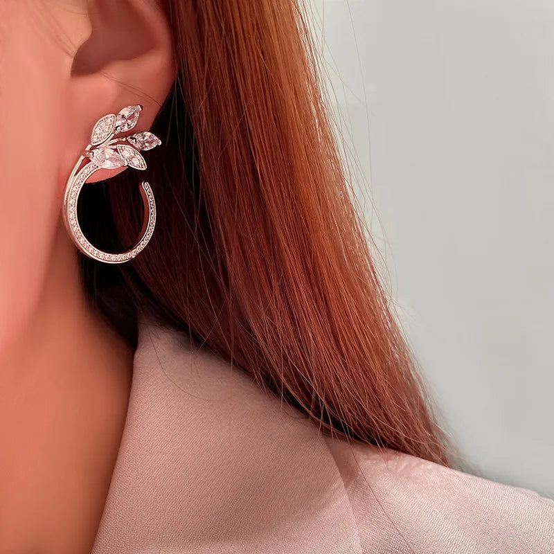 Olive Leaf Pavé Hoop Earrings