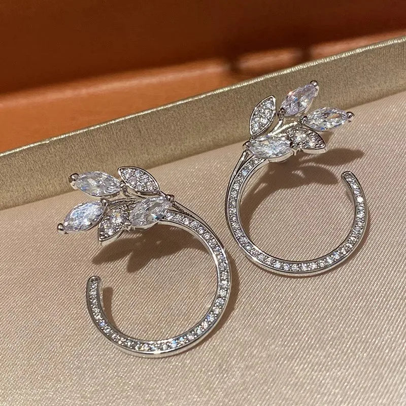 Olive Leaf Pavé Hoop Earrings