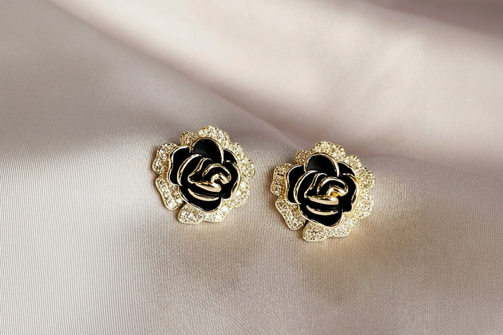 Noir Camellia Studs