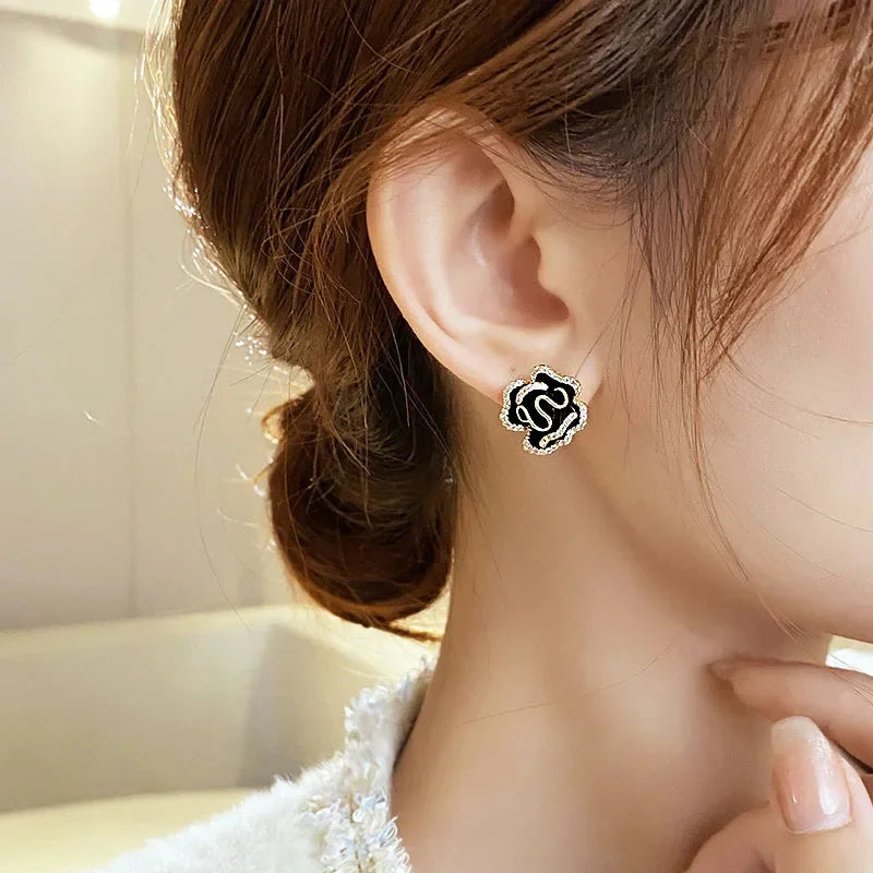 Noir Camellia Studs