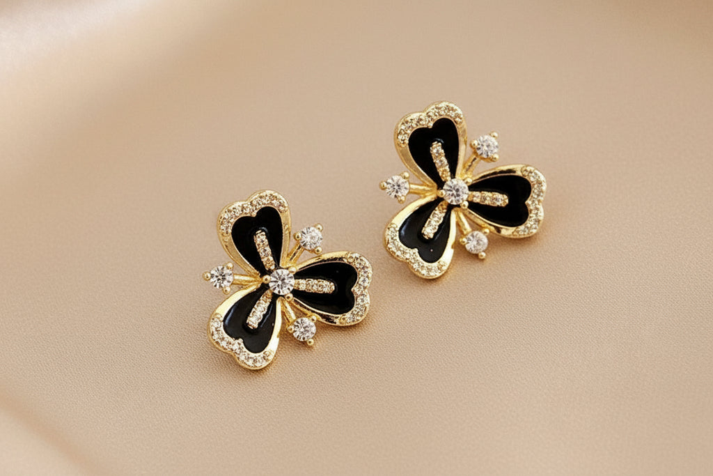 Noir Camellia Studs