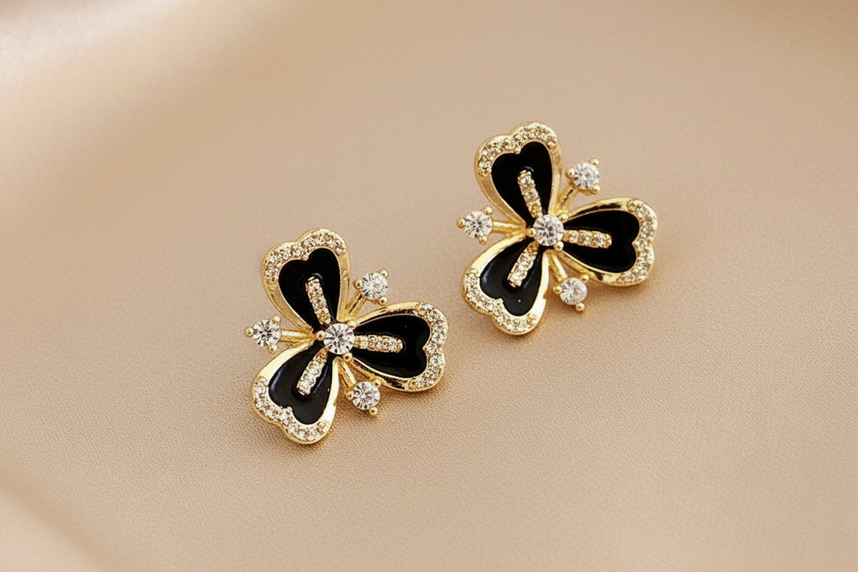 Noir Camellia Studs