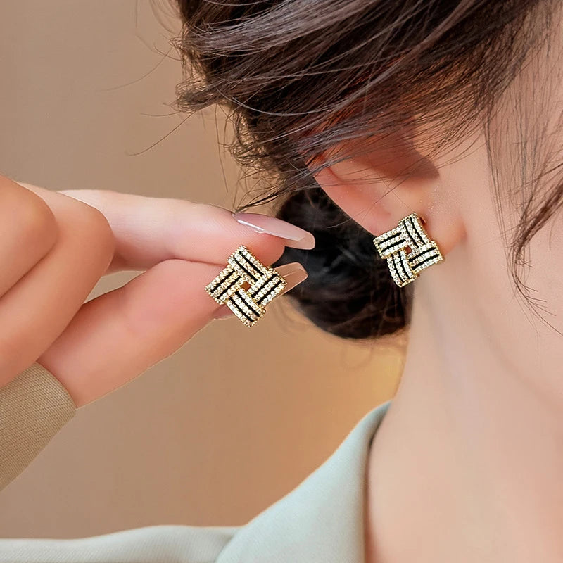 Noir Grid Stud Earrings