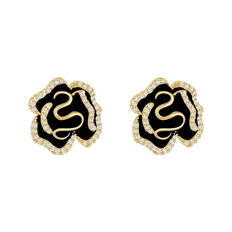 Noir Camellia Studs