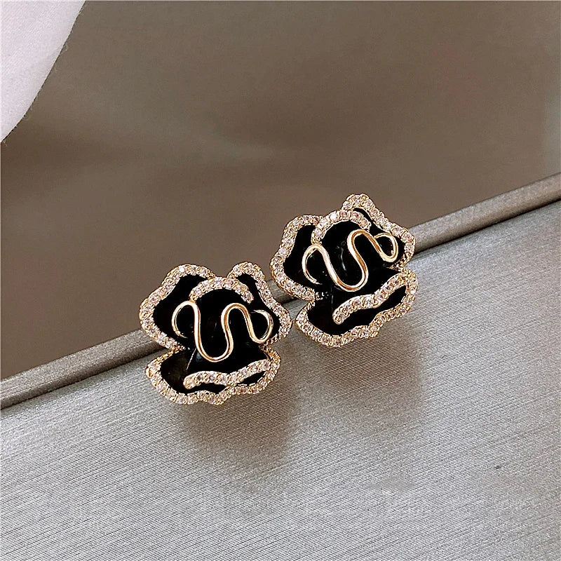 Noir Camellia Studs