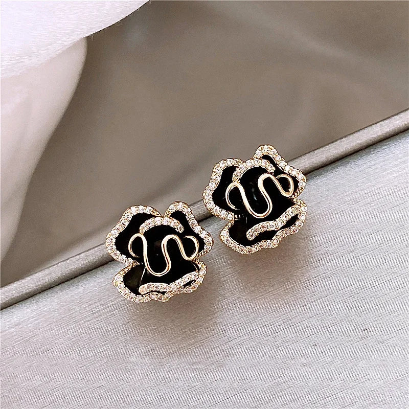 Noir Camellia Studs