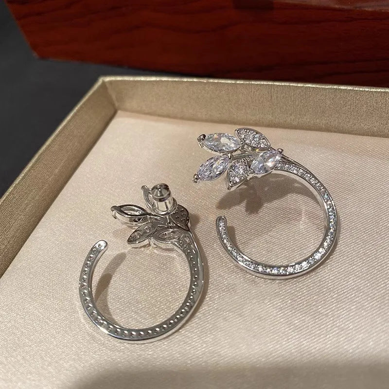 Olive Leaf Pavé Hoop Earrings
