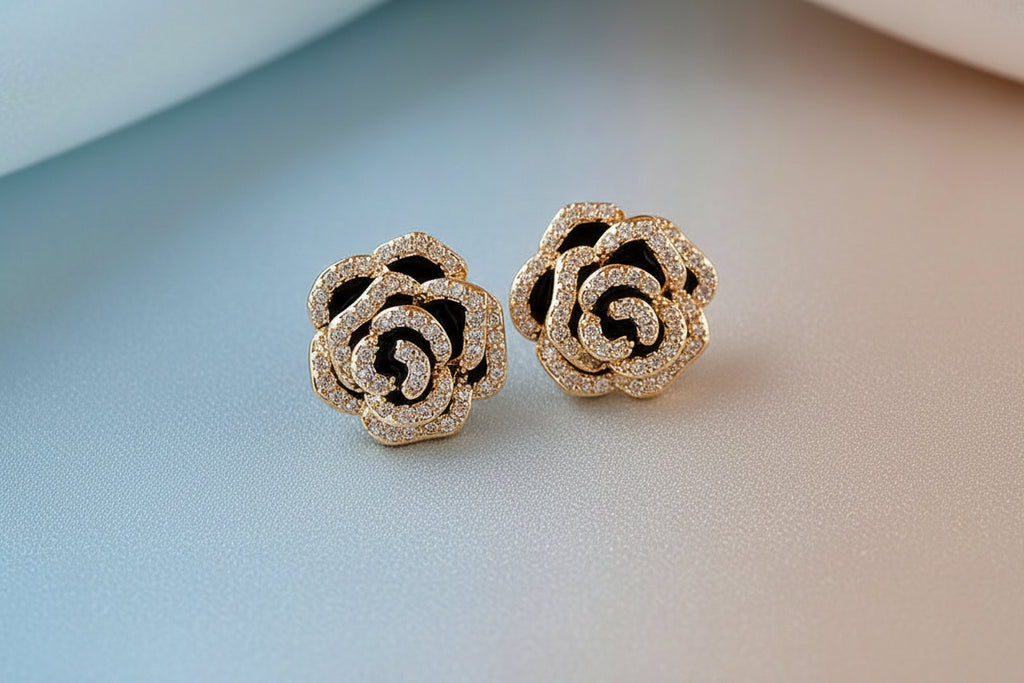 Noir Camellia Studs
