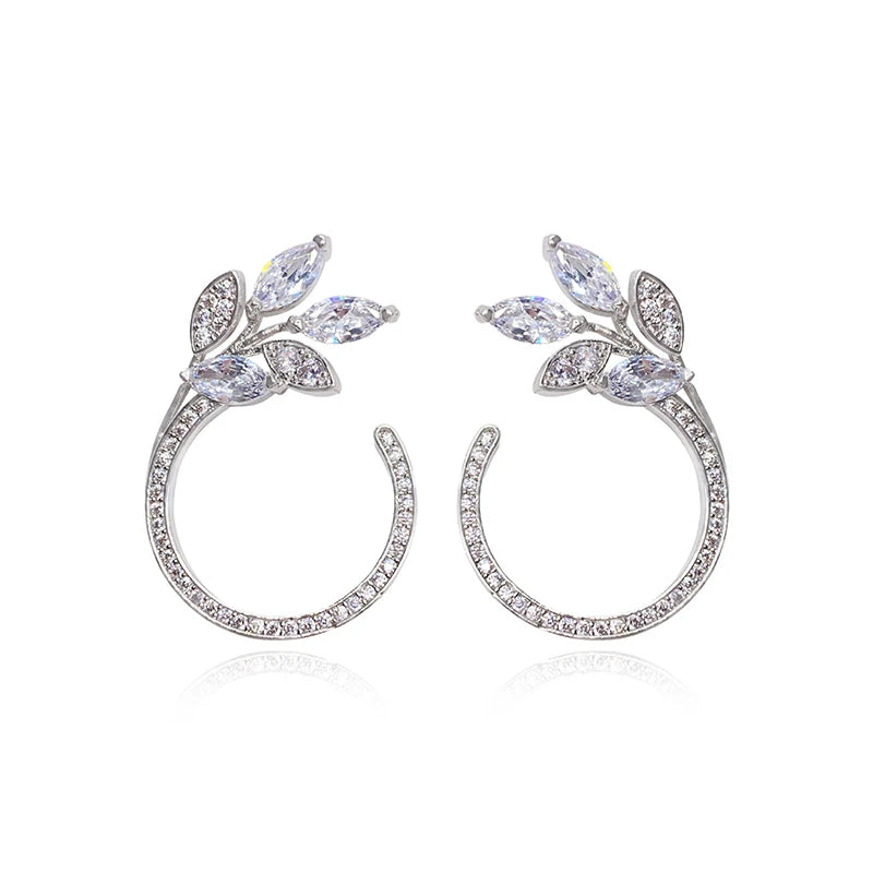 Olive Leaf Pavé Hoop Earrings